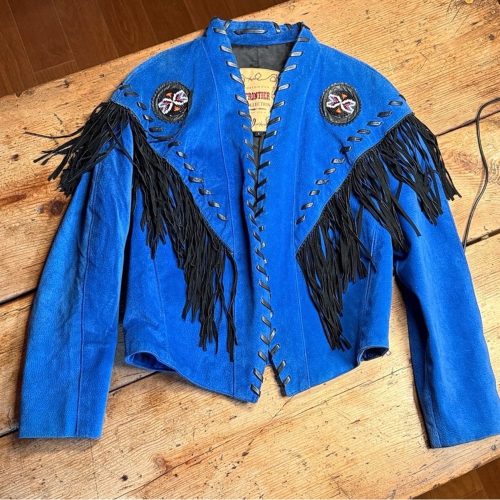 Women's Blue Suede Fringe Jacket